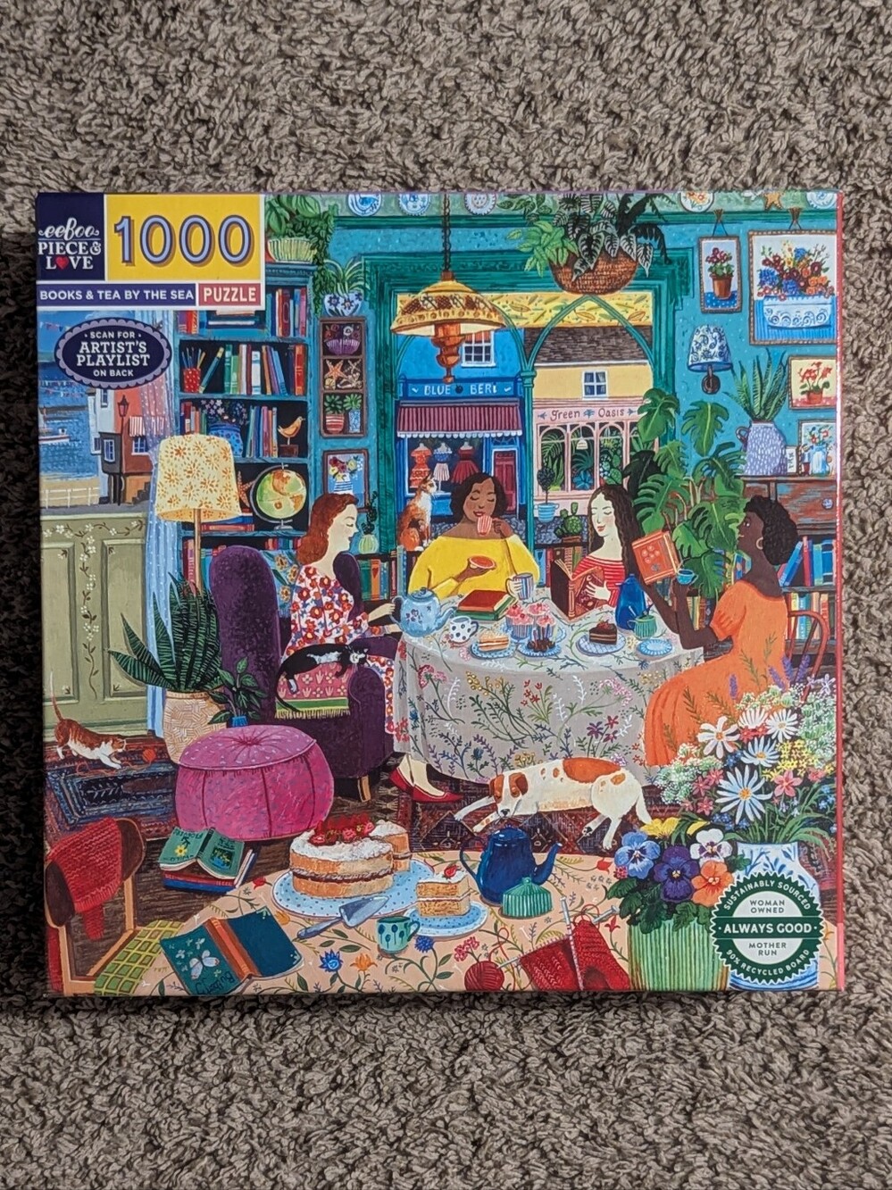 eeBoo Piece & Love "Books & Tea by the Sea" 1000-Piece Jigsaw Puzzle